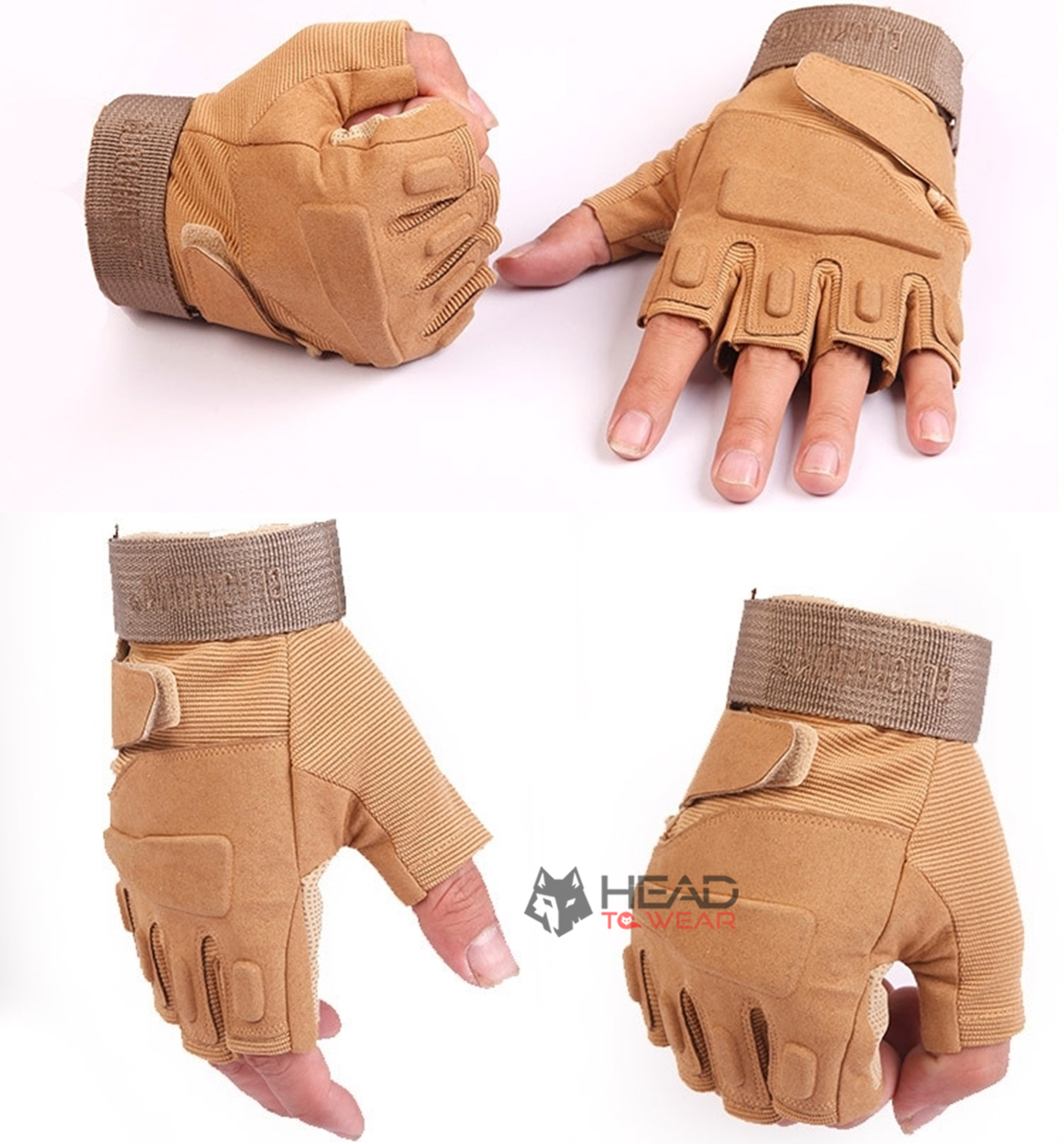 ถุงมือ Tactical ครึ่งนิ้ว : สีน้ำตาลทราย Tan รหัส GT019