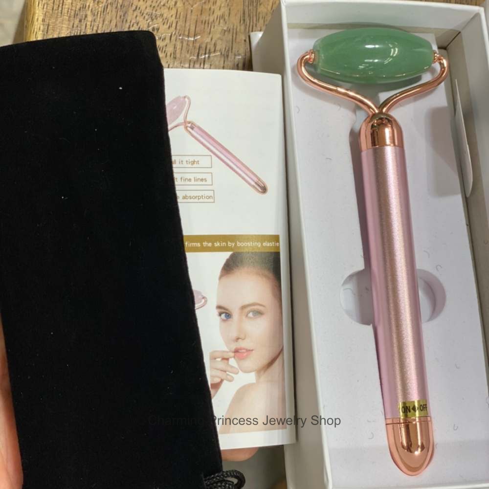 ลูกกลิ้งอเวนจูลีน ลูกกลิ้งนวดหน้า แบบไฟฟ้า Aventurine Facial Roller 16x5 CM Sonic Vibration