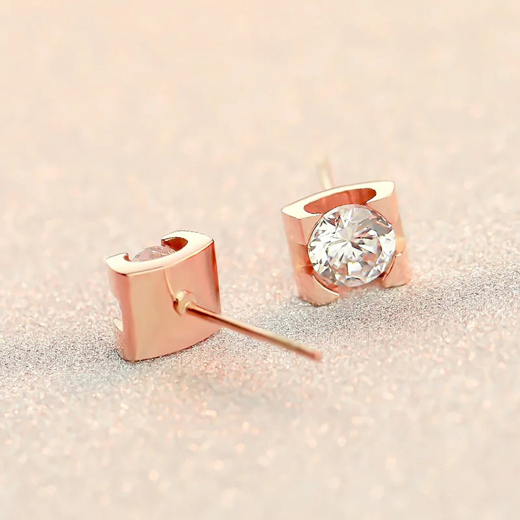 ต่างหูสำหรับผิวแพ้ง่าย Square Dots TT(พร้อมส่งสีโรสโกล)_ET142