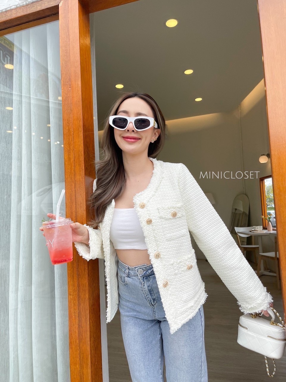 เสื้อทวิตสวยหรูไฮโซ สีขาว สีดำ