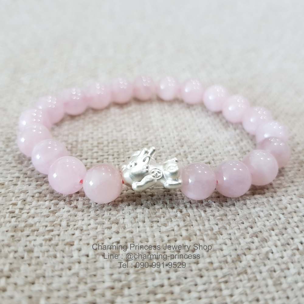 Rose Quartz Madagascar โรสควอตซ์ มาดากัสการ์ 8 มม สำหรับผู้ที่เกิดวันอังคาร พร้อม ปีเซี๊ยะเงินแท้
