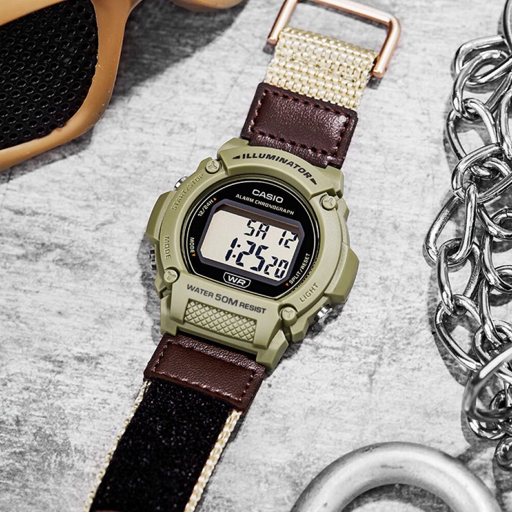 นาฬิกาดิจิตอล CASIO W-219HB สายผ้า ของแท้ 100% รับประกันสินค้า 1 ปีเต็ม