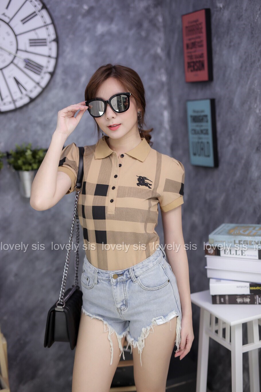 เสื้อโปโลแขนตุ๊กตา ลายแบรนด์ burberry