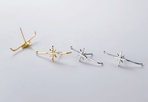 ต่างหูสำหรับผิวแพ้ง่าย เงินแท้ 92.5% Starr (พร้อมส่งสีเงิน)_ES800B