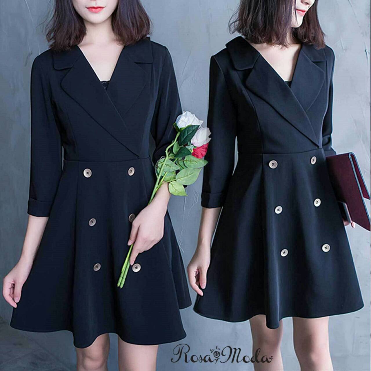 เดรสเก๋ทรงปกเชิ้ตป้ายมินิมัลชิค คอวี แขนห้าส่วนขับแขน ใส่สบาย ตัดต่อกระโปรงทรงย้วยพลิ้วสวย แต่งกระดุม3คู่ที่ด้านหน้าของกระโปรง ซิปหลัง Keep look สาวออฟฟิสแบบคูลๆไม่เอ้าท์ จัดปายยยยยค่ะ