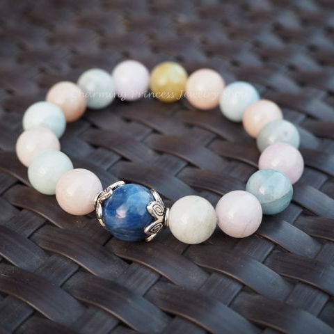 Beryl and Kyanite with Flora Bead แบริล หรือ เบอริล หินคนฉลาด สวย รวยเสน่ห์ และ ไคยาไนท์ kyanite หินคนเก่ง