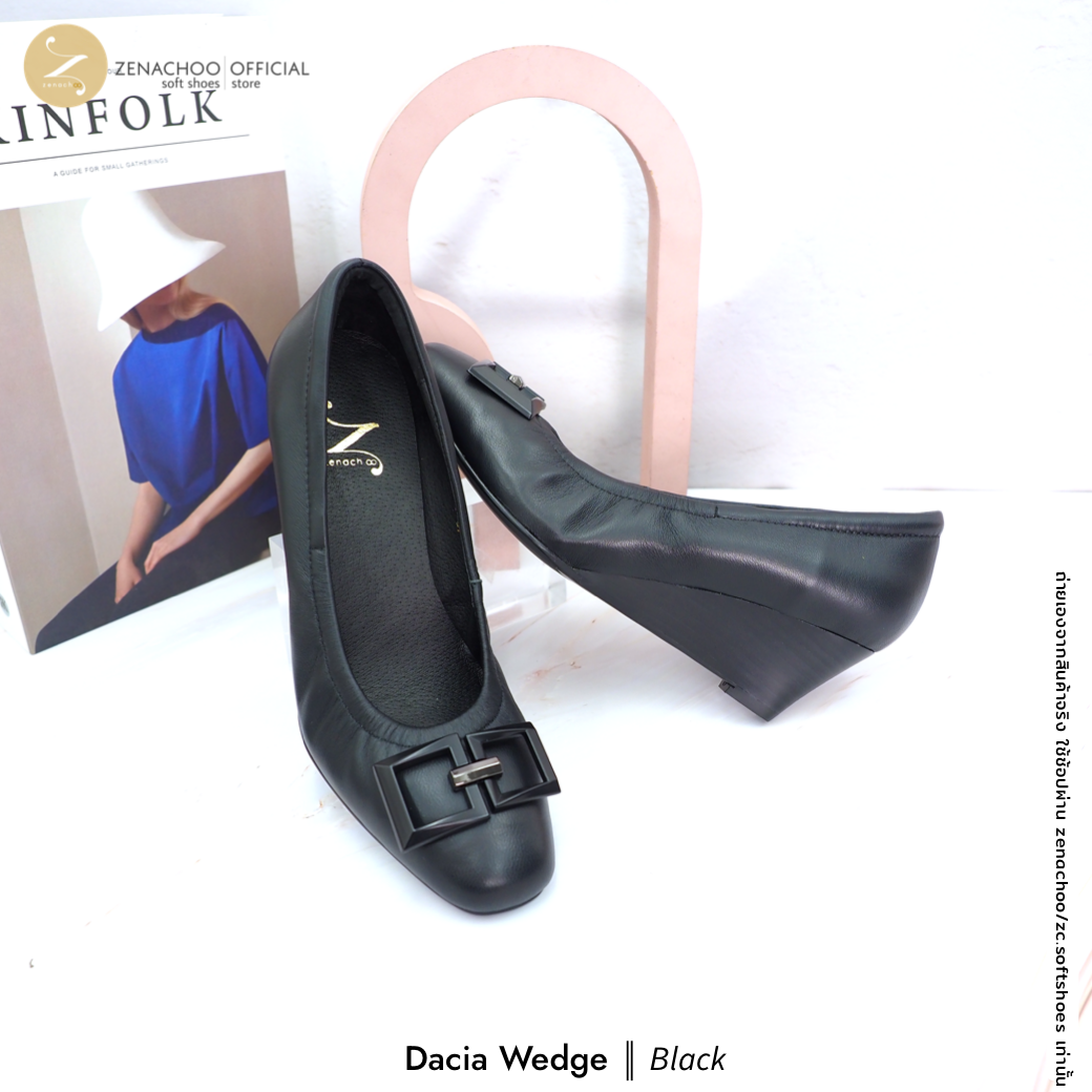 Zenachoo รุ่น Dacia Wedge รองเท้าคัทชูหัวมน หนังแกะนิ่มพิเศษ ส้น 2 นิ้ว ใส่สบาย ไม่บีบเท้า ทรงปกติ เปลี่ยนไซซ์ ไม่รับคืนสินค้าทุกกรณี