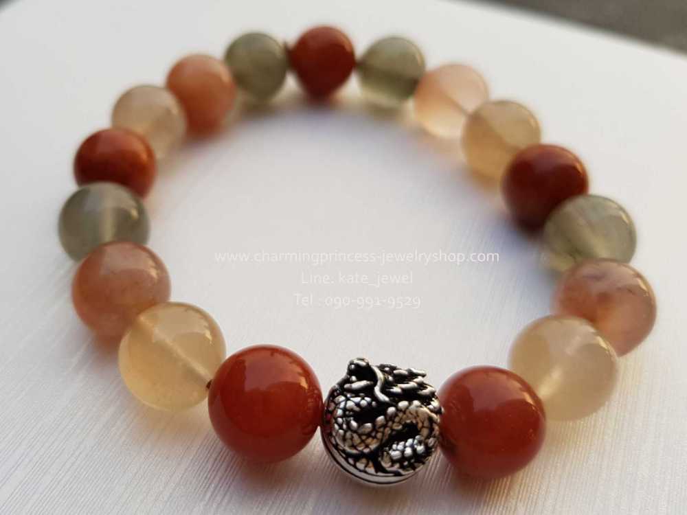 Rutillated Quartz (5 Colors) ไหม 5 สี 12 มม ประดับเงินแท้รูปมังกร สัญลักษณ์ป็นสัญลักษณ์แห่ง พลัง อำนาจ ความยิ่งใหญ่ ราชามหาโชค เด่นเรื่องความมั่งคั่งและร่ำรวย หินเรียกทรัพย์รับโชค