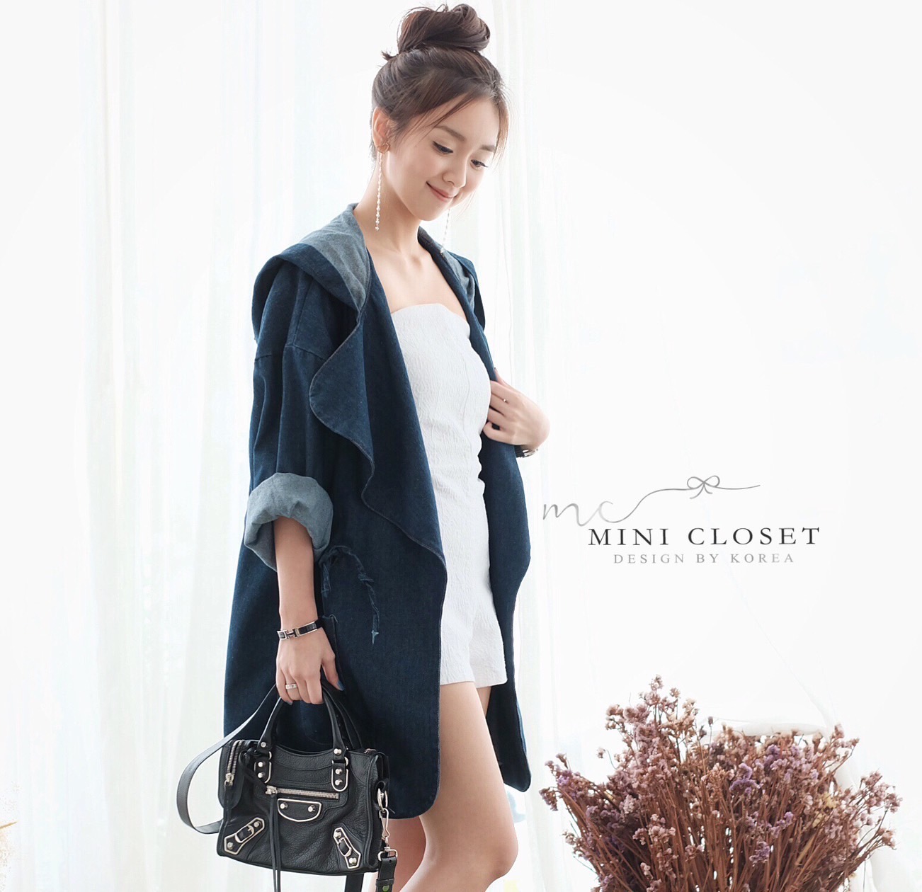 เสื้อคลุมยีนส์แขนยาวปกใหญ่มีฮู้ดน่ารักๆ