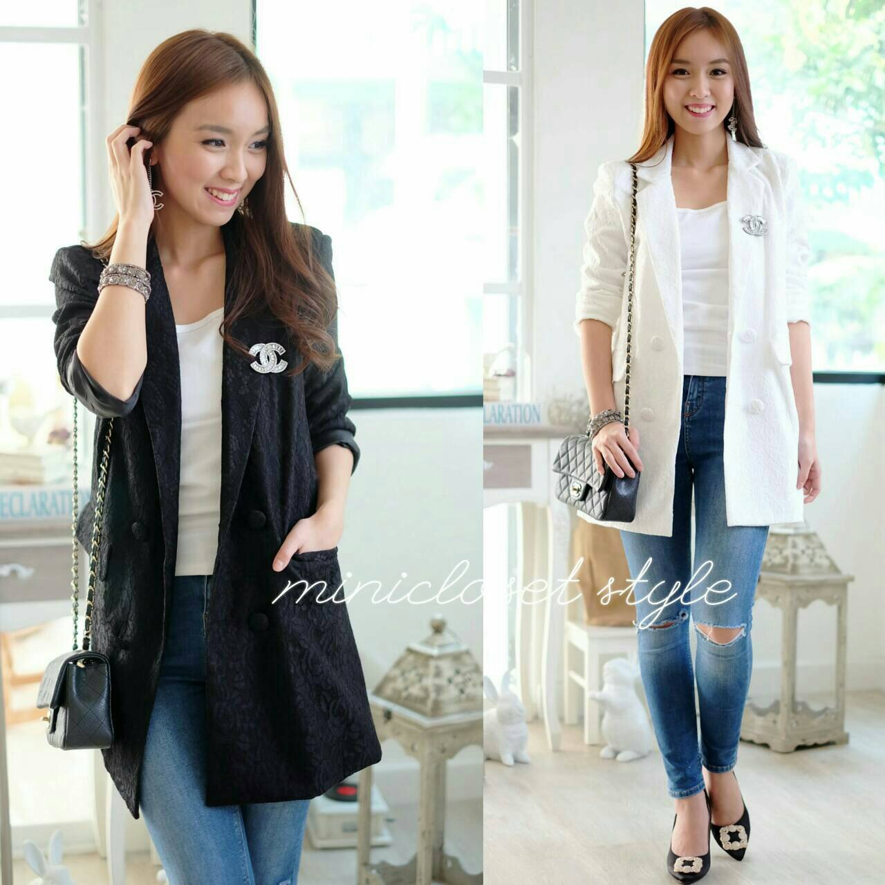 เบลเซอร์สูท สูทลูกไม้ความยาวคลุมสะโพก ผ้าลูกไม้อย่างดีซับในทั้งตัว