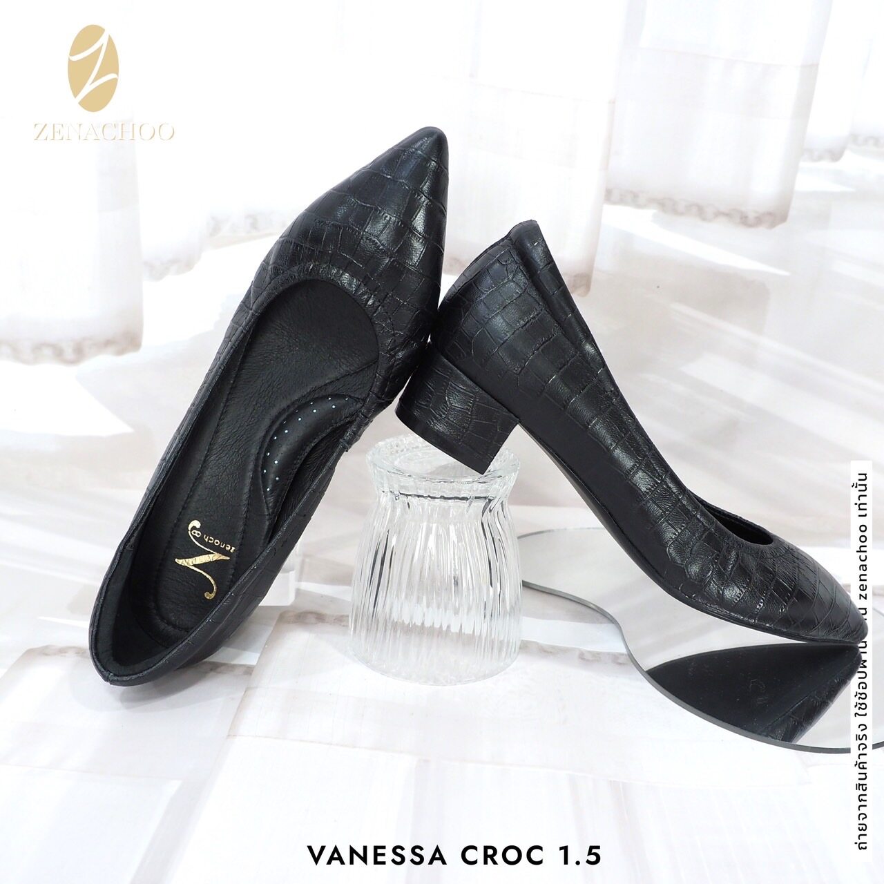 ทรงปกติ เปลี่ยนไซส์ได้-ไม่รับคืน Zenachoo รุ่นขายดี Vanessa Croc 1.5 สูง 1.5นิ้ว รองเท้าจระเข้ สวยหรู นิ่มสบาย