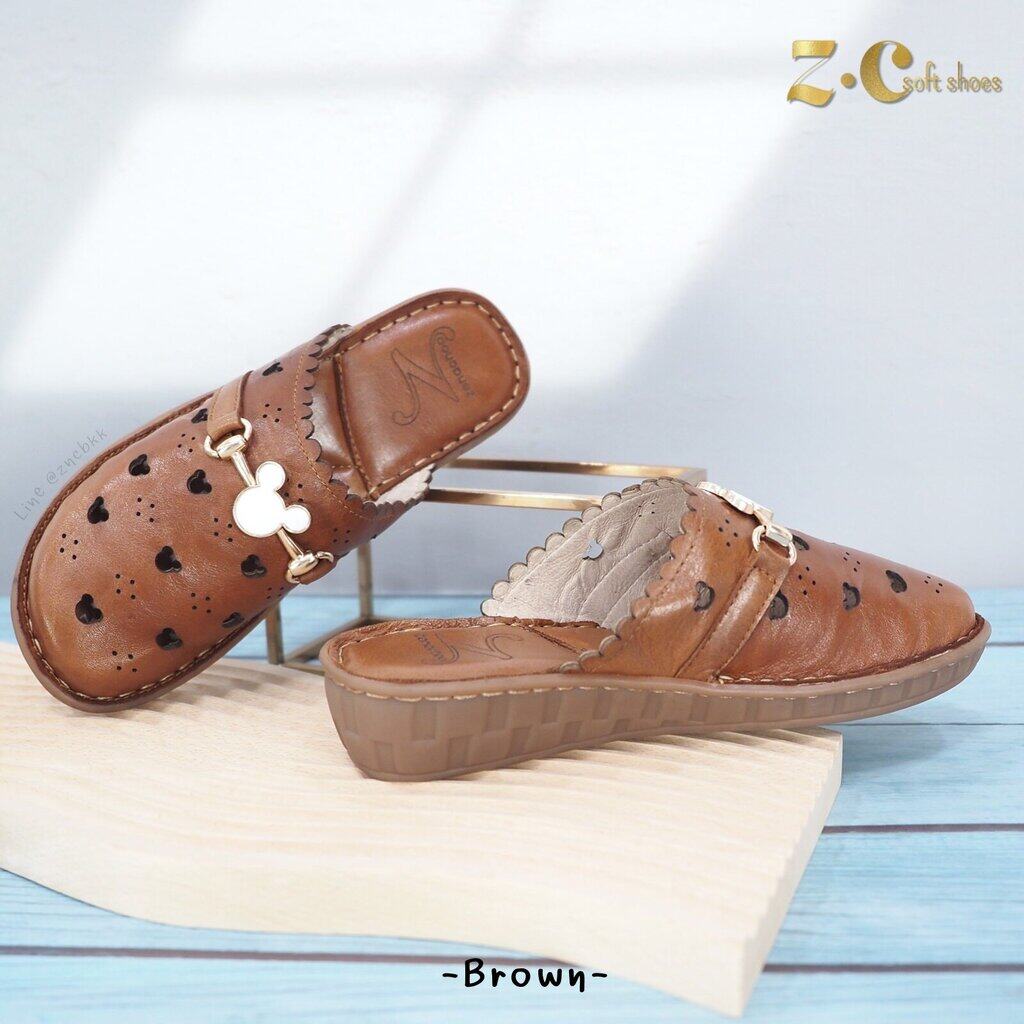 เท้ากว้างบวก 1 ไซส์ สินค้าลดราคา ไม่รับเปลี่ยน-คืน Zenachoo รองเท้าสุขภาพ Ryonh สูง 1.5 นิ้ว หนังแท้ ปิดหัวหนังนุ่ม พื้นนิ่มมาก