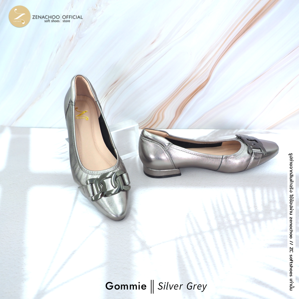 ทรงปกติ เปลี่ยนไซส์ได้ ไม่รับคืน Zenachoo รุ่น Gommie สูง 1 นิ้ว รองเท้าส้นแบน ทรงขายดี หนังแกะแท้ นิ่มสบาย