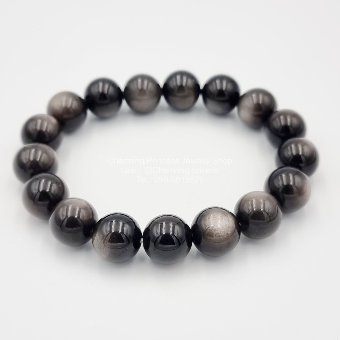 Silver Sheen Obsidian ซิลเวอร์ชีน ออบซิเดียน 12 มม ช่วยขับไล่โชคชะตาที่เลวร้าย