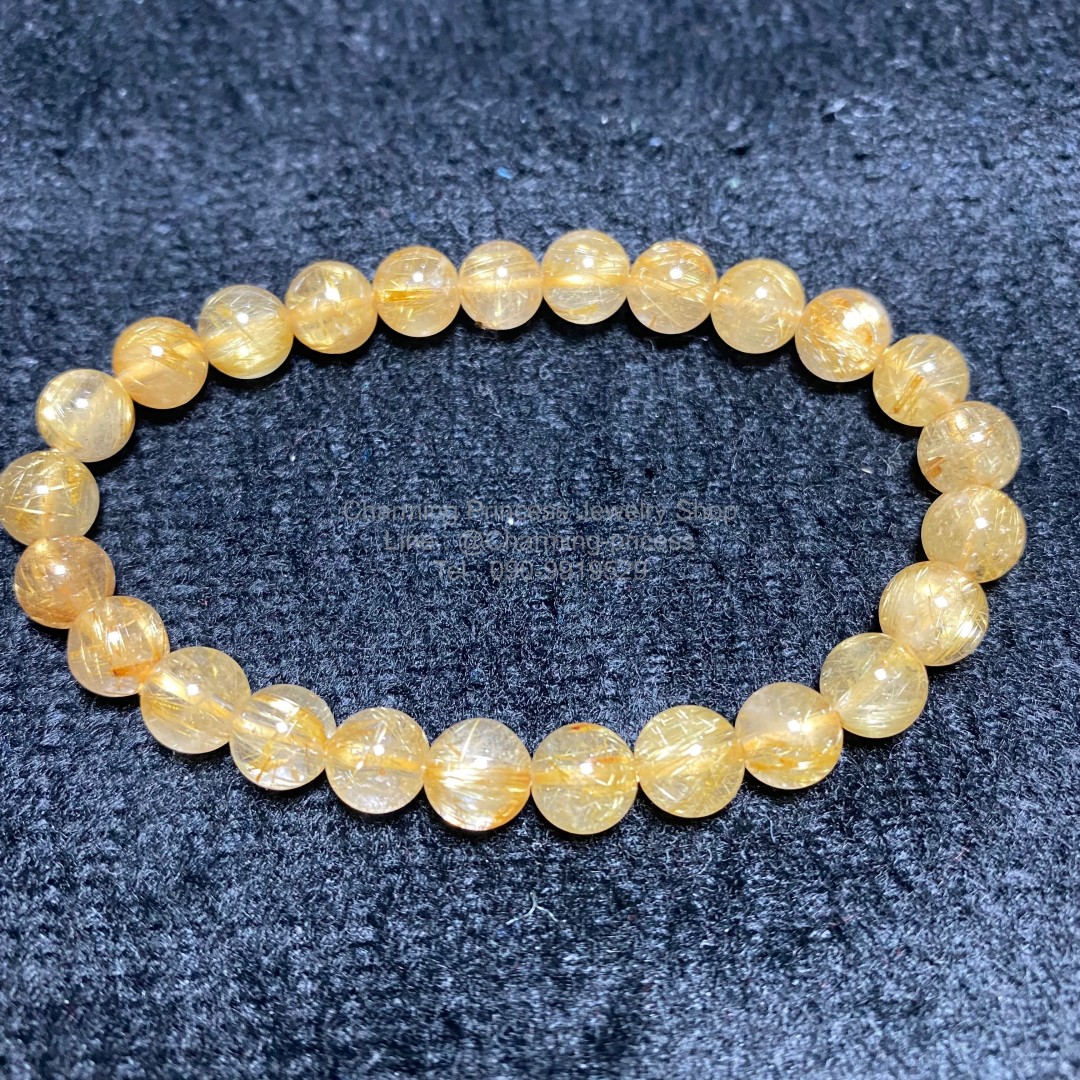 Gold Rutilated Quartz 8 mm AA ไหมทอง เห็นไหมชัดสุดสุด เป็นประกายทองเจิสจรัส นำพาความมั่งคั่งร่ำรวย และทรัพย์สินและโชคลาภ อำนาจบารมีมาสู่ผู้เป็นเจ้าของ