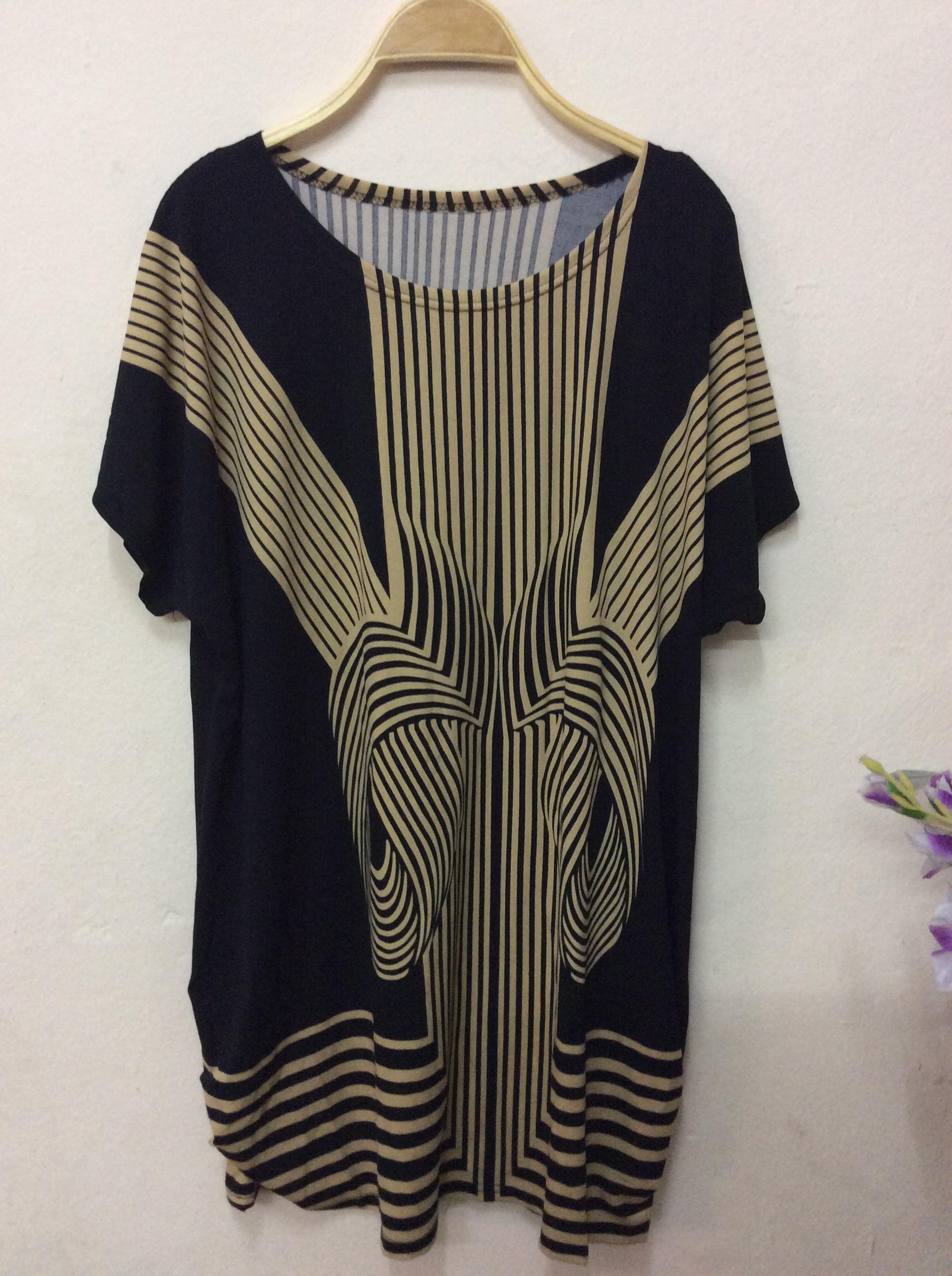 เดรสผ้าคอตตอนผสมผ้าสแปนเนท.. ผ้ายืดเนื้อดีพิมพ์ลาย กราฟฟิก ทรงสวย เนื้อผ้าไม่ร้อน