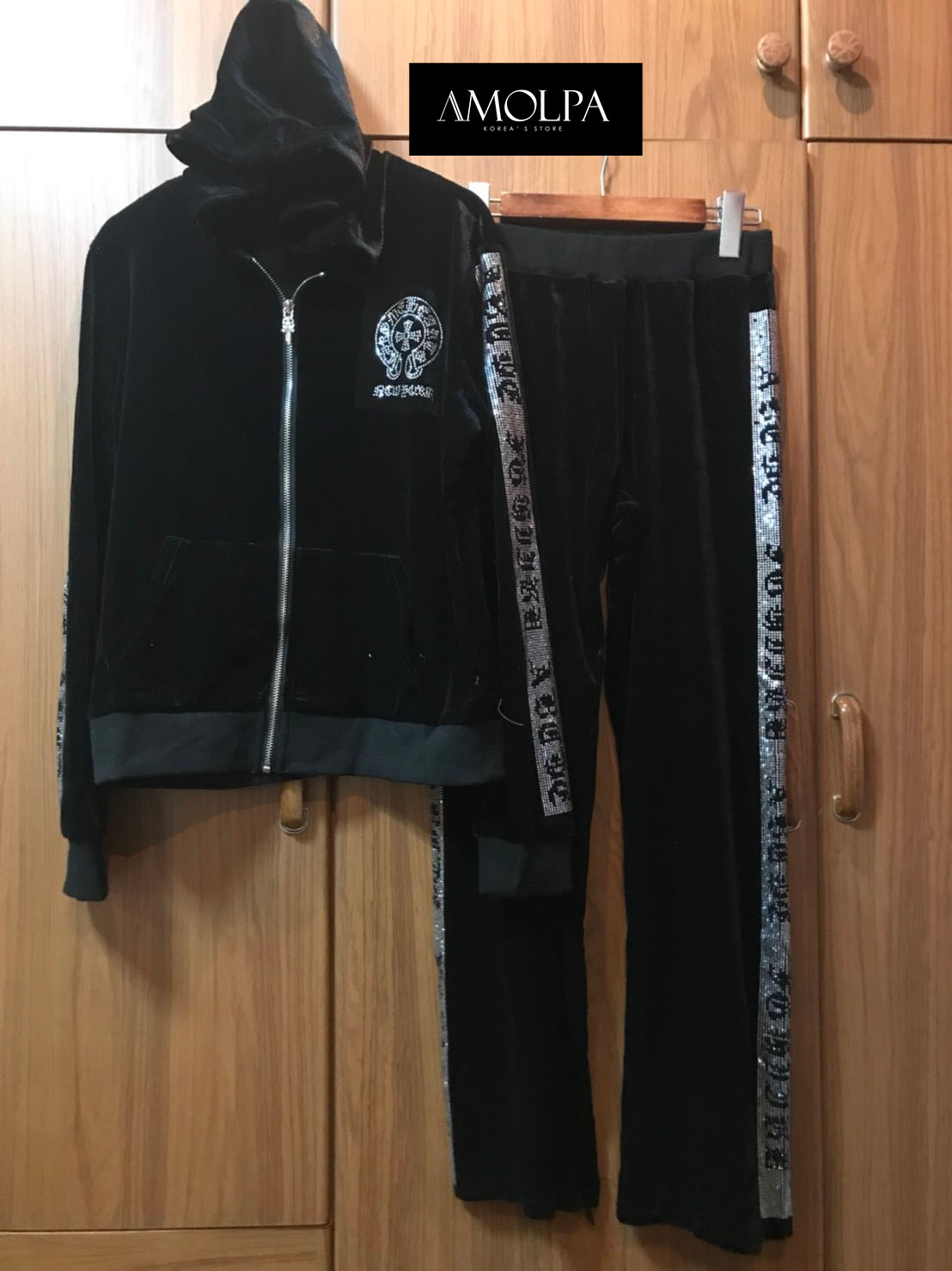 ชุดเซ็ท2ชิ้น เสื้อ+กางเกงขายาว ผ้ากำมะหยี่ งานป้าย