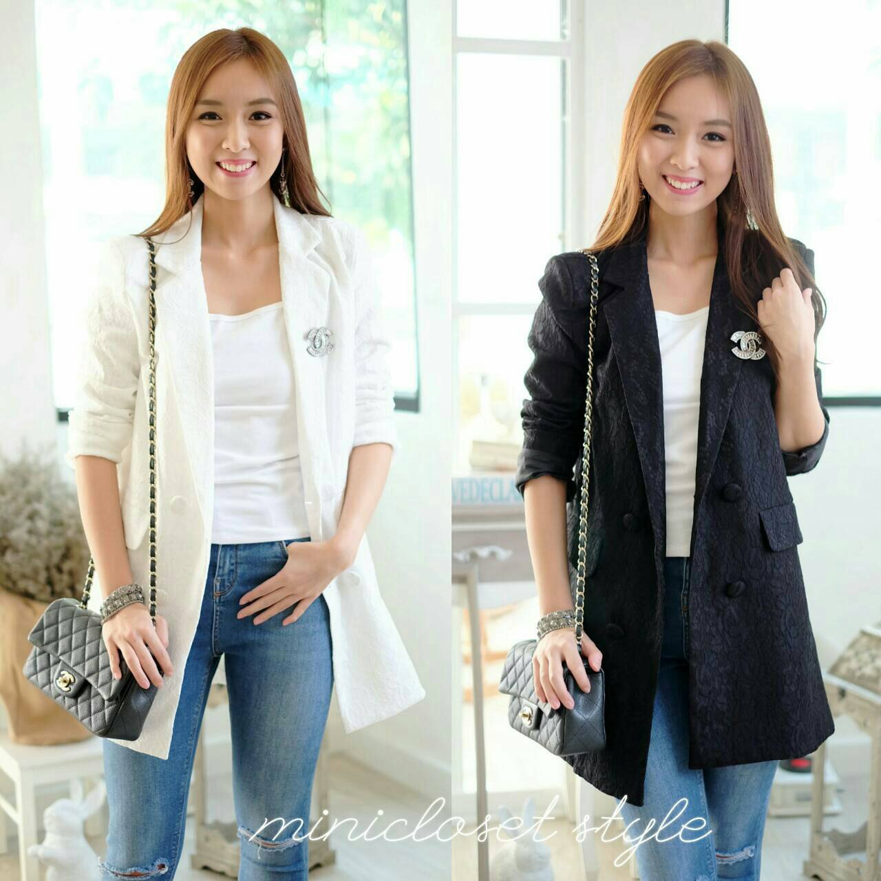 เบลเซอร์สูท สูทลูกไม้ความยาวคลุมสะโพก ผ้าลูกไม้อย่างดีซับในทั้งตัว