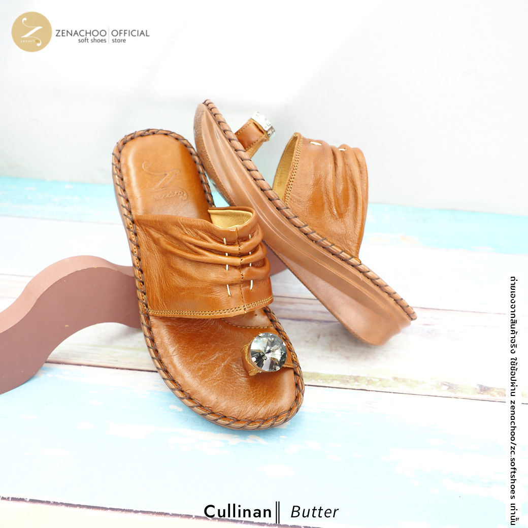 ZENACHOO รองเท้าสุขภาพผู้หญิง รุ่น Cullinan แบบสวมนิ้วโป้ง หนังนิ่ม พื้นนุ่ม ใส่สบาย สูง 1.5 นิ้ว ทรงปกติ