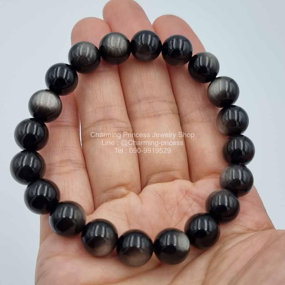 Silver Sheen Obsidian ซิลเวอร์ชีน ออบซิเดียน 10 มม ช่วยขับไล่โชคชะตาที่เลวร้าย