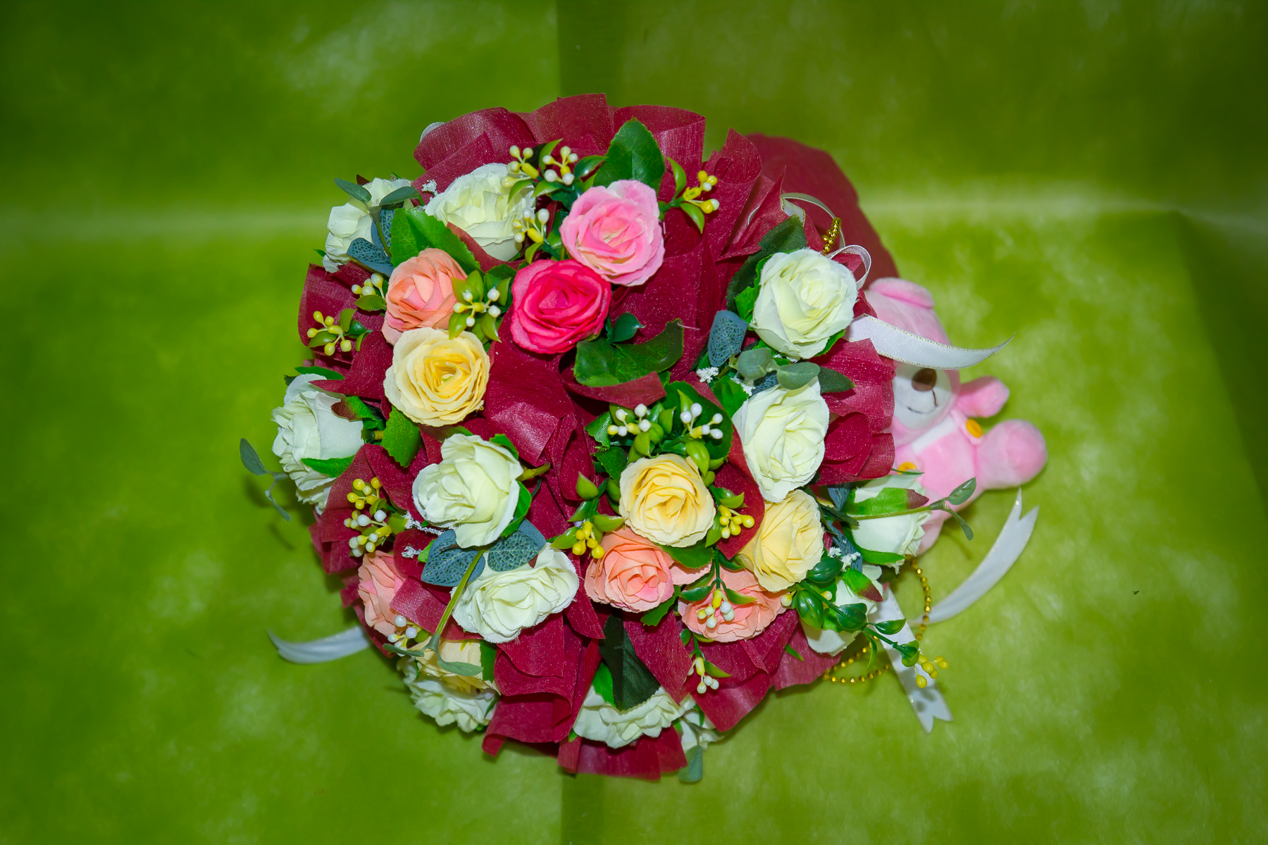 ช่อดอกไม้แห้ง ดอกกุหลาบคละสี