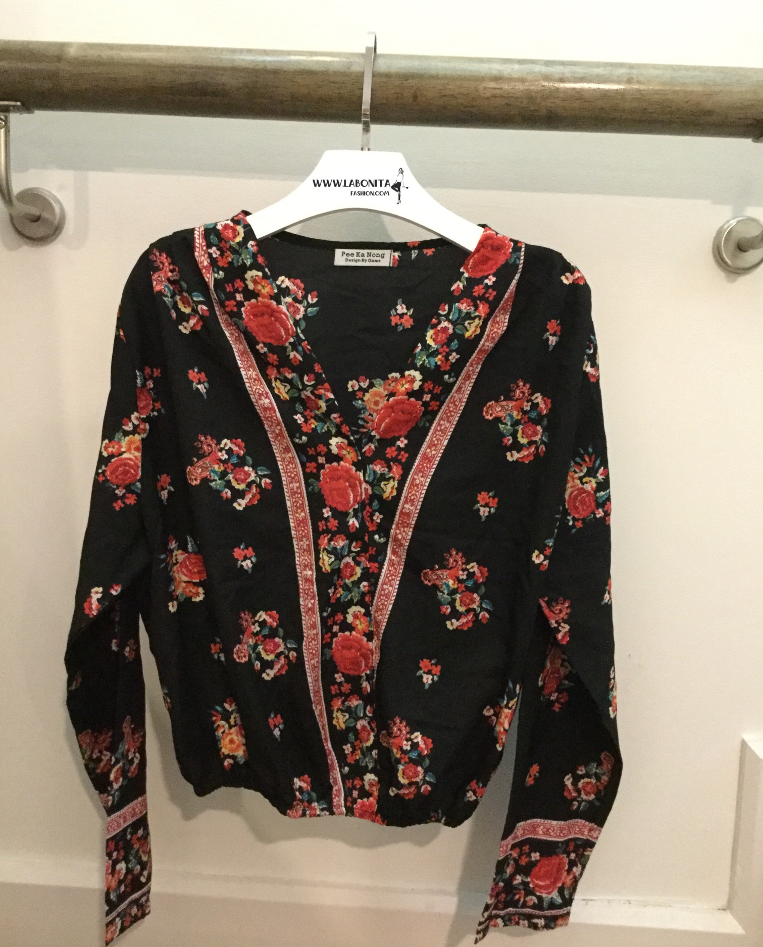 เสื้อจั้มเอวแขนยาวลายดอกสไตล์โบฮีเมียน