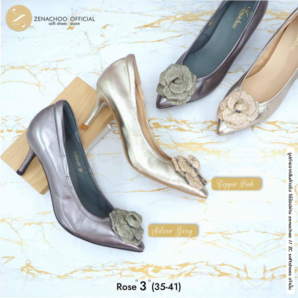 ทรงหัวแหลมที่ใส่สบายที่สุดทรงปกติ เปลี่ยนไซส์ได้-ไม่รับคืน Zenachoo Rose สูง 2&3นิ้ว รองเท้าหนังแกะแท้ ใส่สบายมาก