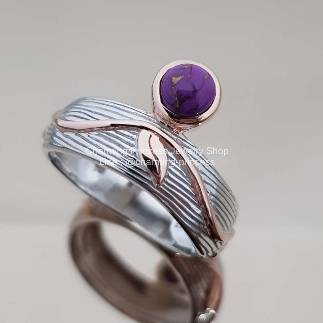 แหวนเทอร์ควอยซ์สีม่วง แหวนหินนําโชค เงินแท้ 925 พลอยสีม่วง ทรงกลม 5 มม / 1 เม็ด แหวนหินนําโชค เงินแท้ 925 เทอร์ควอยซ์ สีม่วง พลอย ทรงไข่ 12x9 มม / 1 เม็ด แหวนหินนําโชค เงินแท้ 925 เทอร์ควอยซ์ สีม่วง พลอย ทรงกลม 6 มม / 1 เม็ด Purple Turquoise Natural Inspi