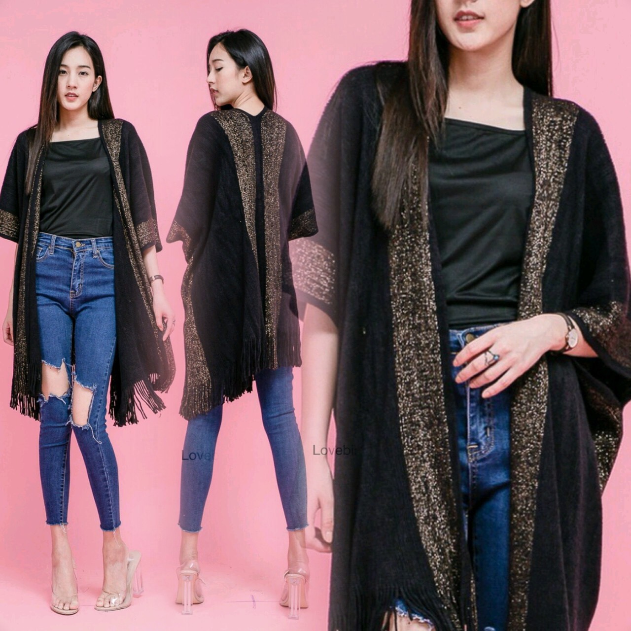 เสื้อคลุมไหมพรมบาง ตัดลายกริสเตอร์ ชายฟริ้ง งานน่ารักมากๆค่า