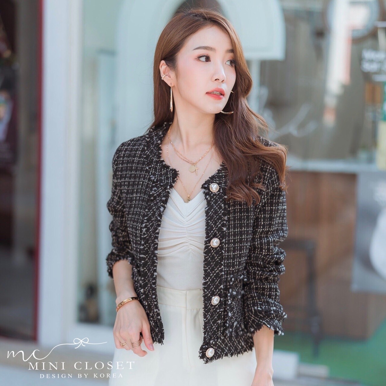 เสื้อคลุมผ้าทวีตเกาหลี ส่งฟรี