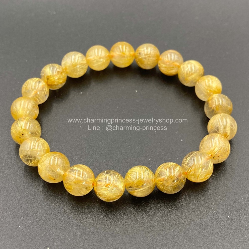 Gold Rutilated Quartz 9 mm AAA ไหมทอง เห็นไหมชัดสุดสุด เป็นประกายทองเจิสจรัส นำพาความมั่งคั่งร่ำรวย และทรัพย์สินและโชคลาภ อำนาจบารมีมาสู่ผู้เป็นเจ้าของ