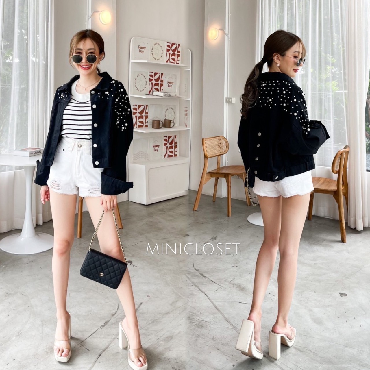 แจ็คเก็ตยีนส์ ตอกอะไหล่มุกแน่นๆ สวยๆ