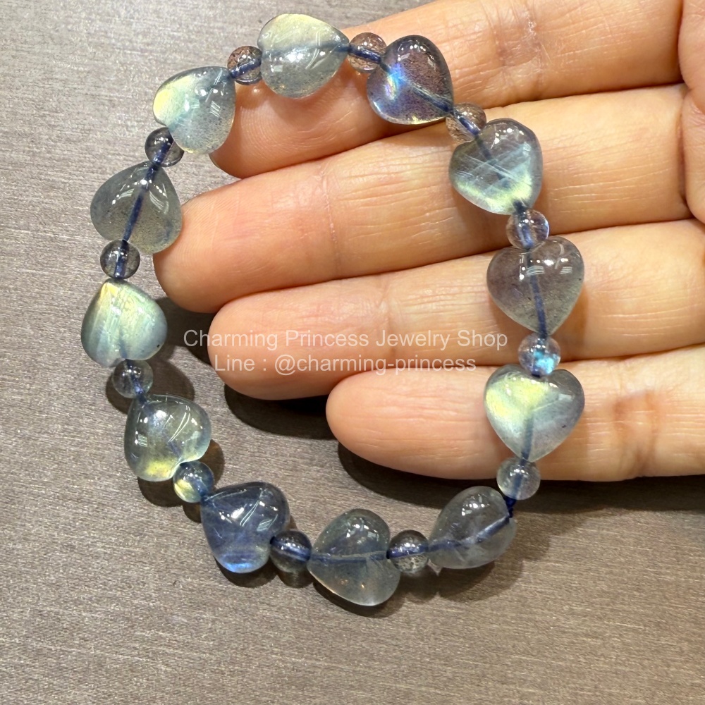 Labradorite ลาบราดอไรต์ Heart Shape and Round 11&4 มม AAA ก่อให้เกิดความคิดสร้างสรรค์ และมีสมาธิ Pastel