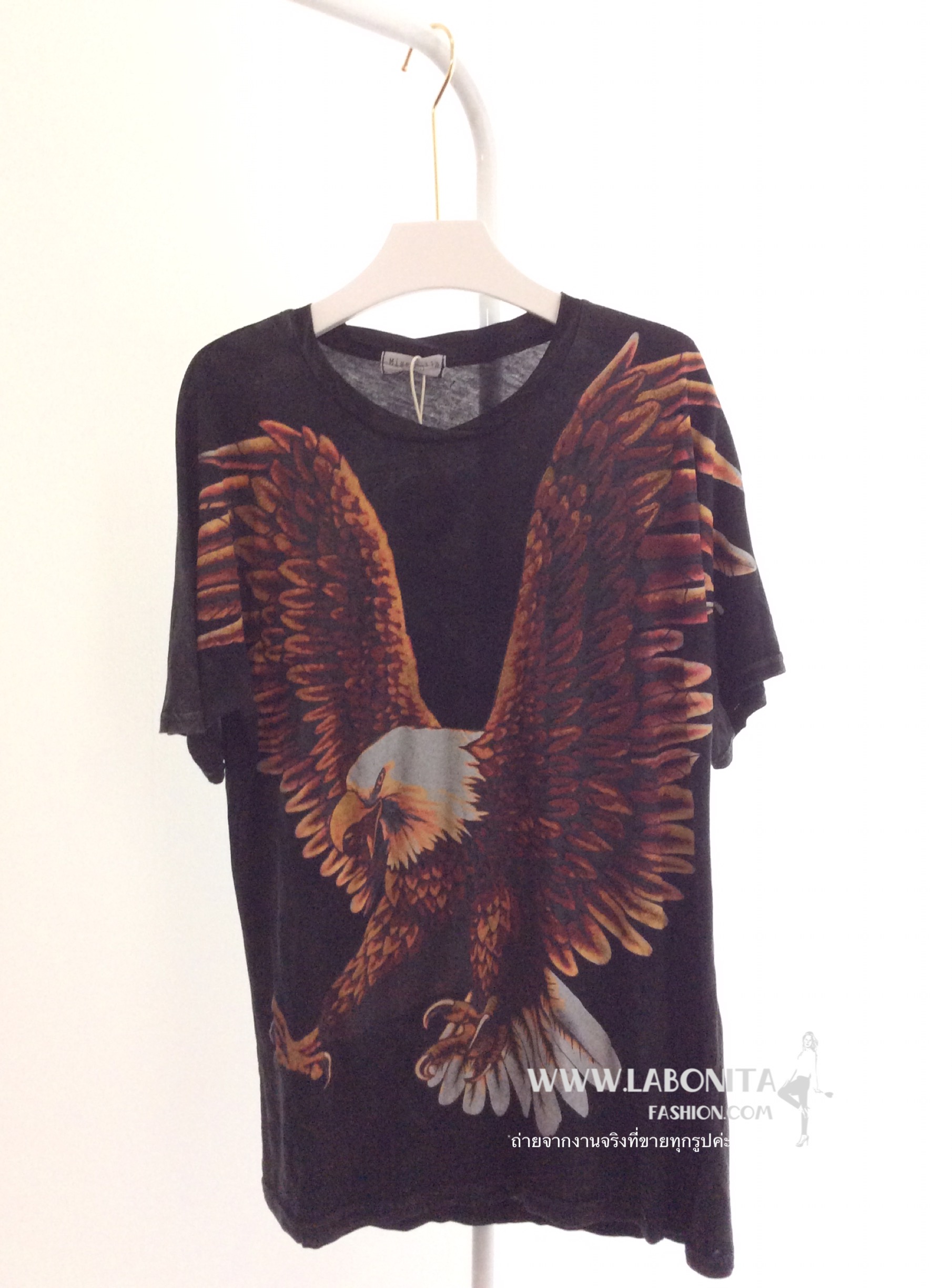 เสื้อนกอินทรี ผ้ายืดฟอกนิ่มสีดำแนววินเทจ ผ้านิ่มมากกกกก