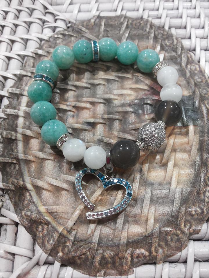 สร้อยข้อมืออะความารีน,มูนสโตน,อะเกต์สีเทา Aquamarine, Moon Stone, Agate