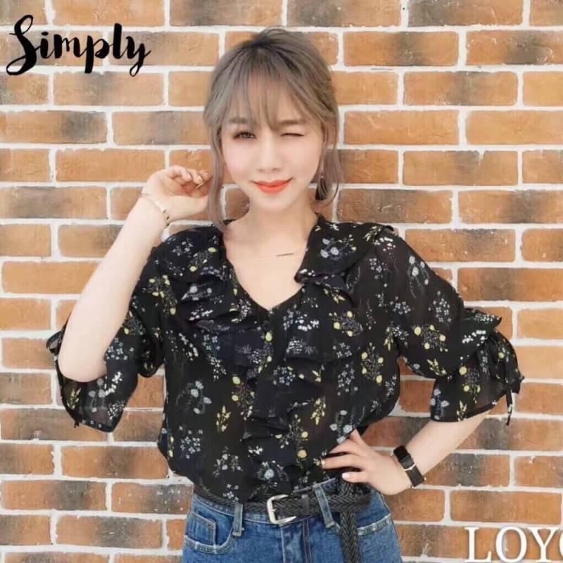 เสื้อชีฟองลายดอก คอระบาย ผ้าชีฟองเนื้อดีมว๊ากกก