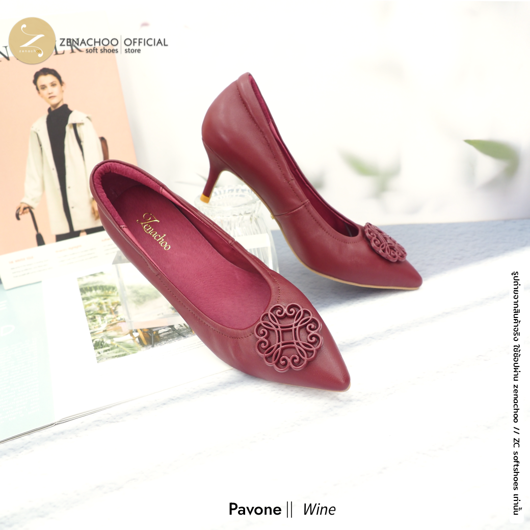 ทรงขายดี ใส่แล้วเท้าเพรียว ทรงปกติ:เปลี่ยนไซส์ได้-ไม่รับคืน Zenachoo Pavone สูง 2 นิ้ว รองเท้าหนังแกะแท้ ใส่สบายมาก
