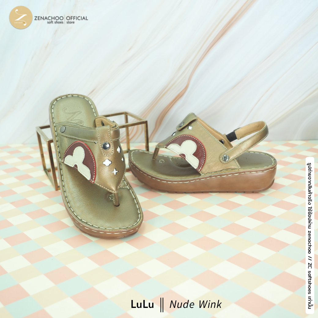 ทรงปกติ เปลี่ยนไซส์ได้-ไม่รับคืน Zenachoo รองเท้าสุขภาพ หนังแท้ทั้งคู่ รุ่น LuLu สูง 1.5 นิ้ว ปรับสายได้ รับประกันความนุ่มสบาย