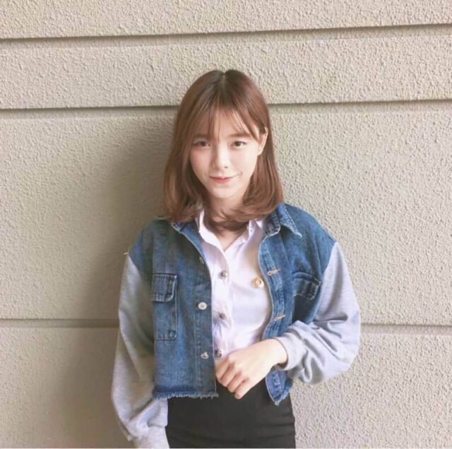 แจ็คเก็ตยีนส์แขนเทา สไตล์เกาหลีสุดฮิต