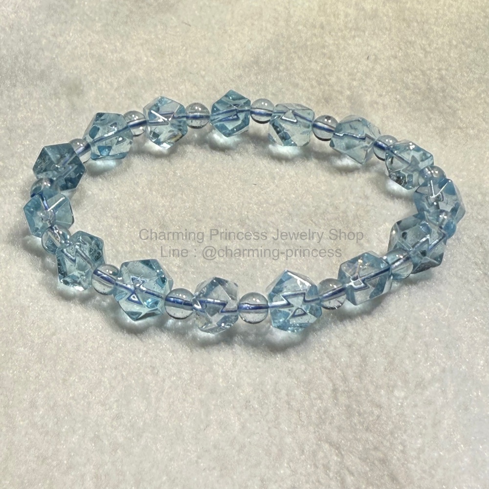 Blue Topaz บลูโทพาส Freefoam 8 มม เชื่อว่าเป็นหินแห่งความสงบ สื่อสาร และความคิดสร้างสรรค์