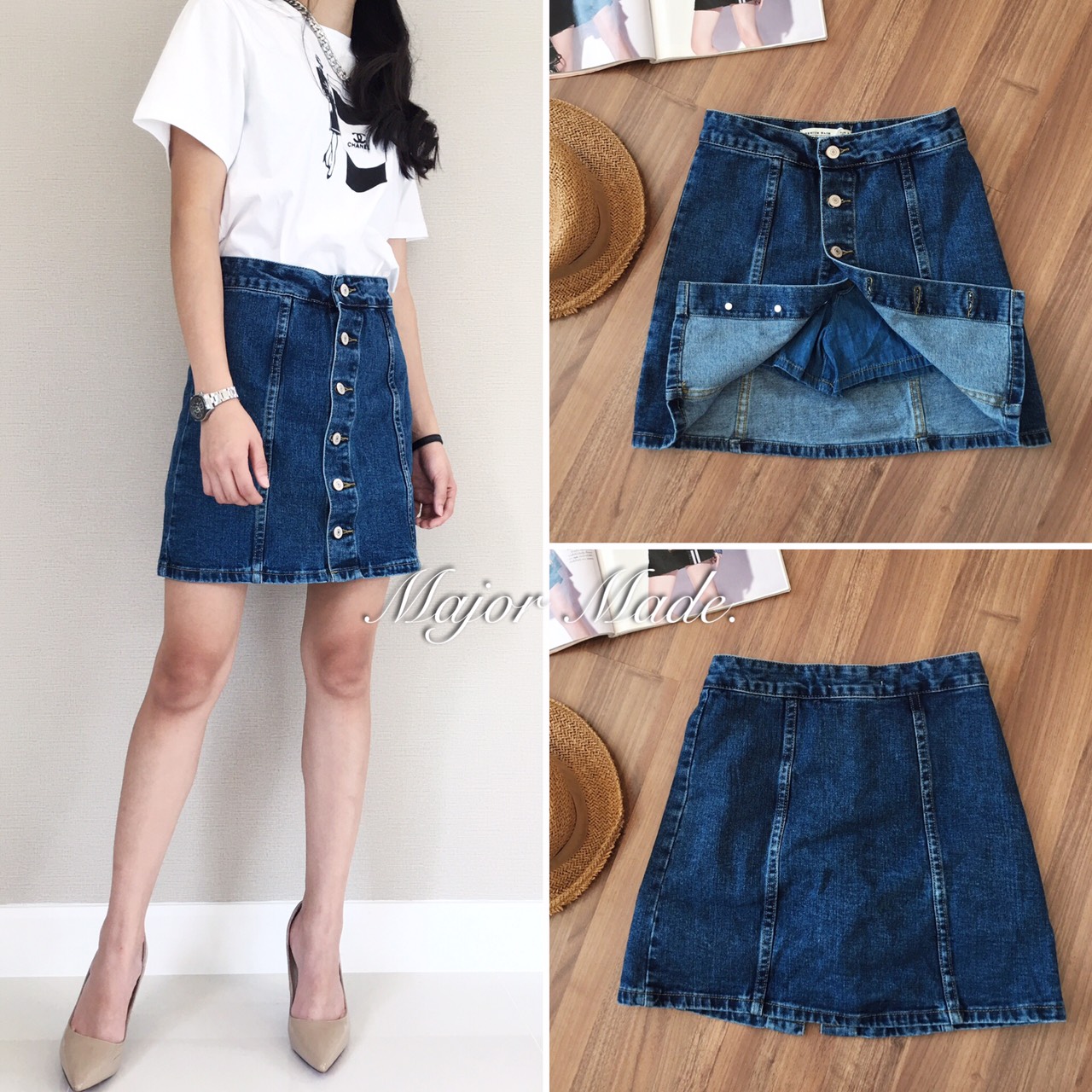 นาทีนี้ใครไม่มีไม่ได้นะคะ กระโปรงยีนส์Top shop กระดุมหน้า ดีไซส์น่ารัก ผ้ายีนส์แท้เนื้อสวย ใส่ง่าย แมทกับอะไรก็สวย ด้านในมี ซับในกางเกง ผ้านิ่มมาก