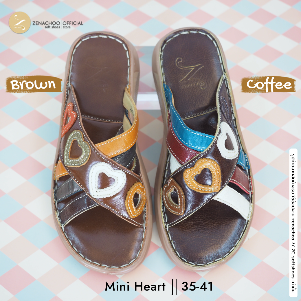 ทรงปกติ เปลี่ยนไซส์ได้-ไม่รับคืน Zenachoo รองเท้าสุขภาพ หนังแท้ทั้งคู่ รุ่น Mini Heart สูง 1.2นิ้ว (3.5เซน) หน้าสวม รับประกันความนุ่มสบาย