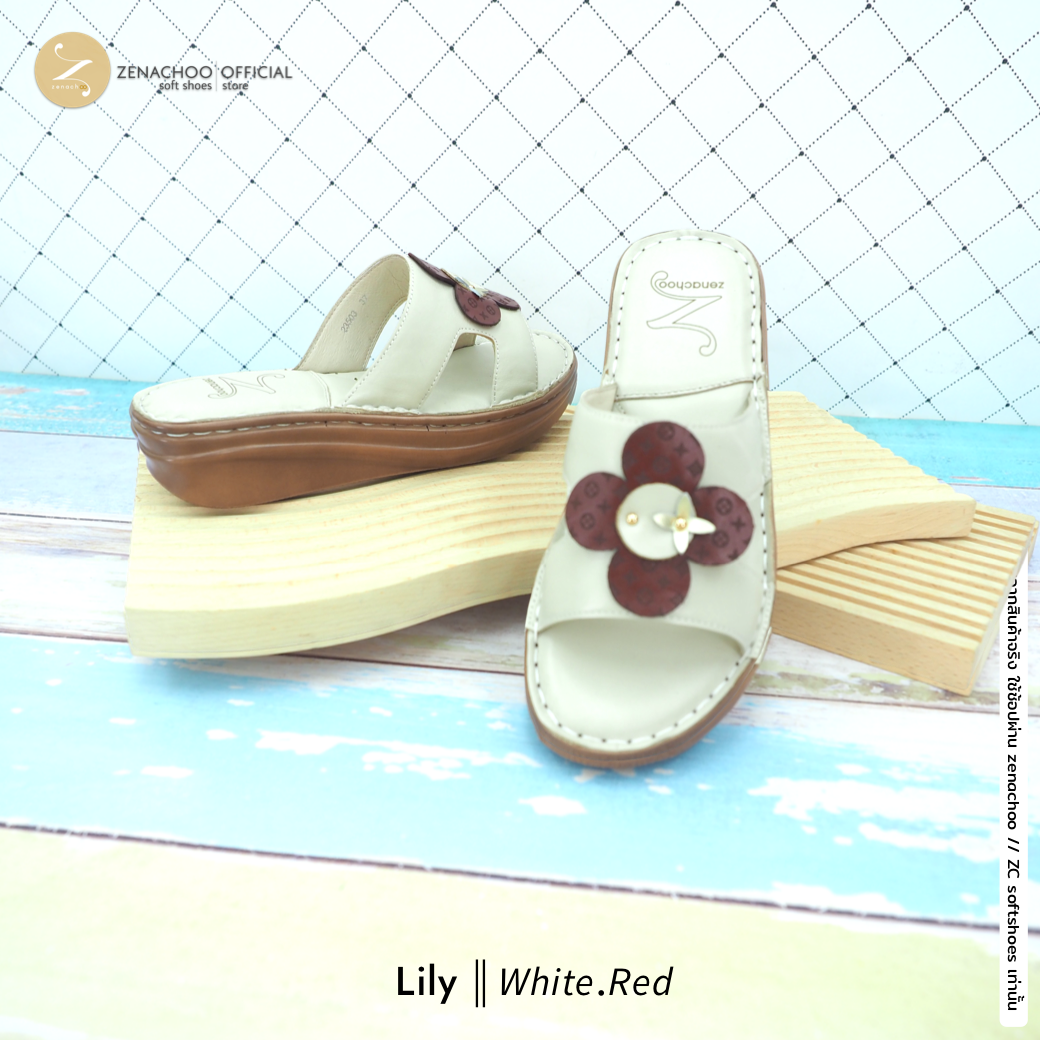 ทรงปกติ เปลี่ยนไซส์ได้-ไม่รับคืน Zenachoo รองเท้าสุขภาพ หนังแท้ทั้งคู่ รุ่น Lily สูง 1.5 นิ้ว หน้าสวม รับประกันความนุ่มสบาย