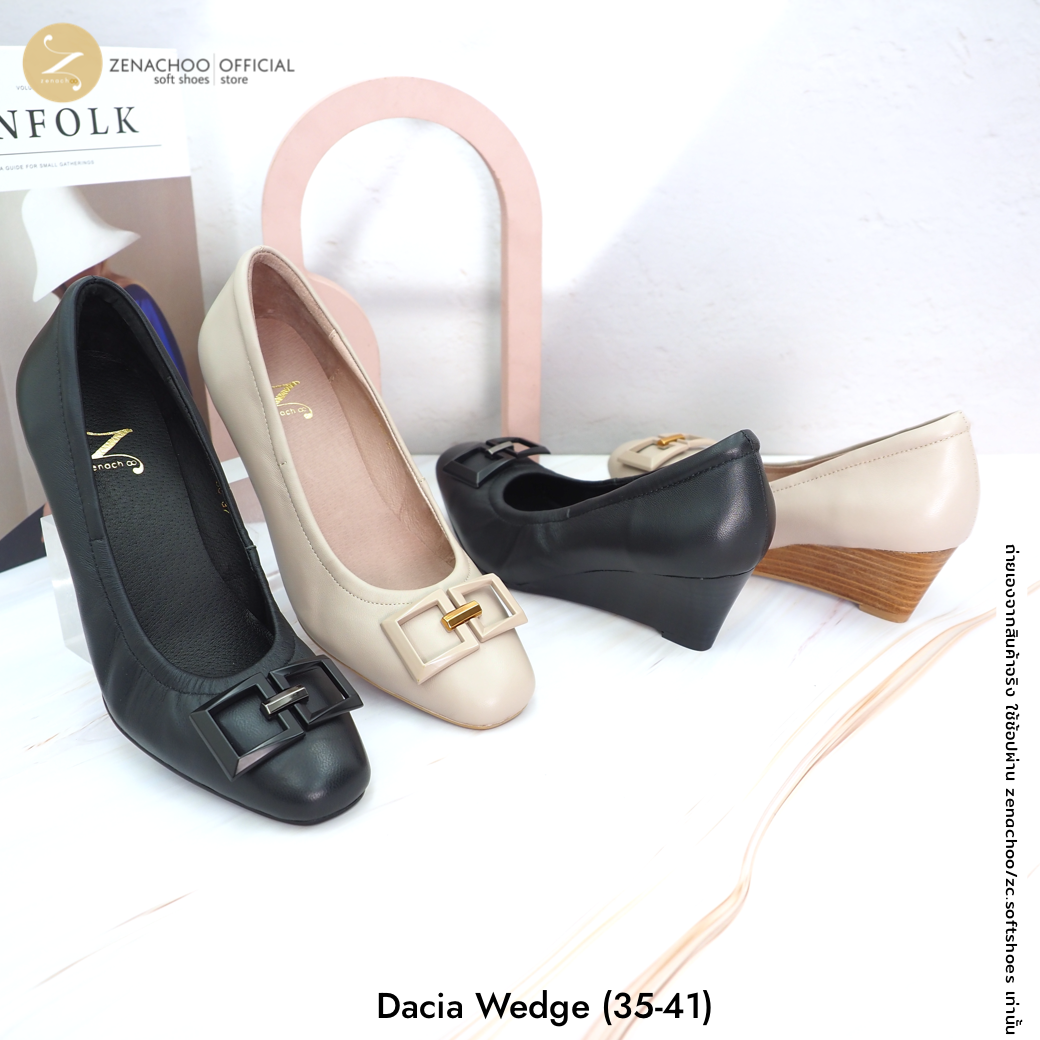 Zenachoo รุ่น Dacia Wedge รองเท้าคัทชูหัวมน หนังแกะนิ่มพิเศษ ส้น 2 นิ้ว ใส่สบาย ไม่บีบเท้า ทรงปกติ เปลี่ยนไซซ์ ไม่รับคืนสินค้าทุกกรณี