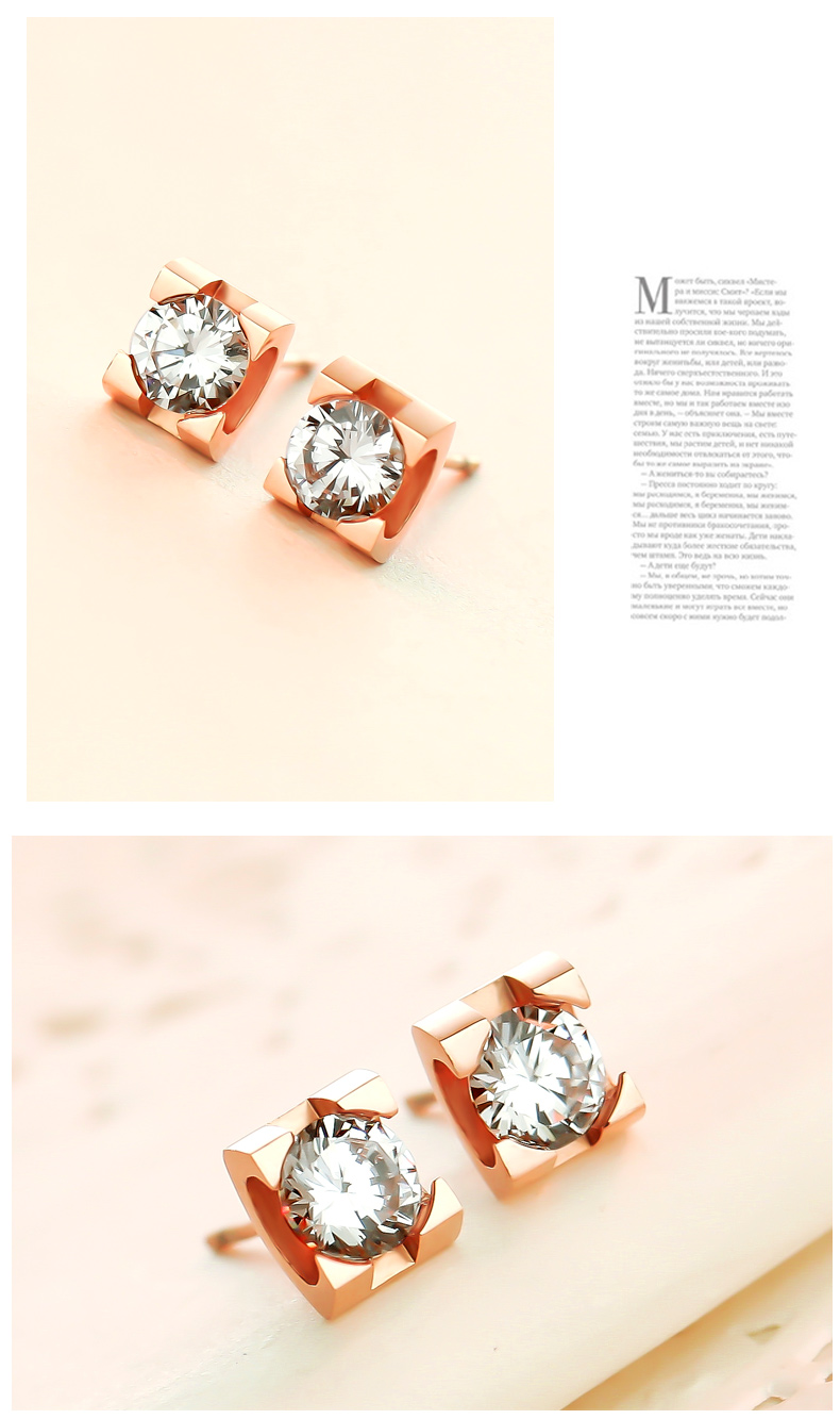 ต่างหูสำหรับผิวแพ้ง่าย Square Dots TT(พร้อมส่งสีโรสโกล)_ET142