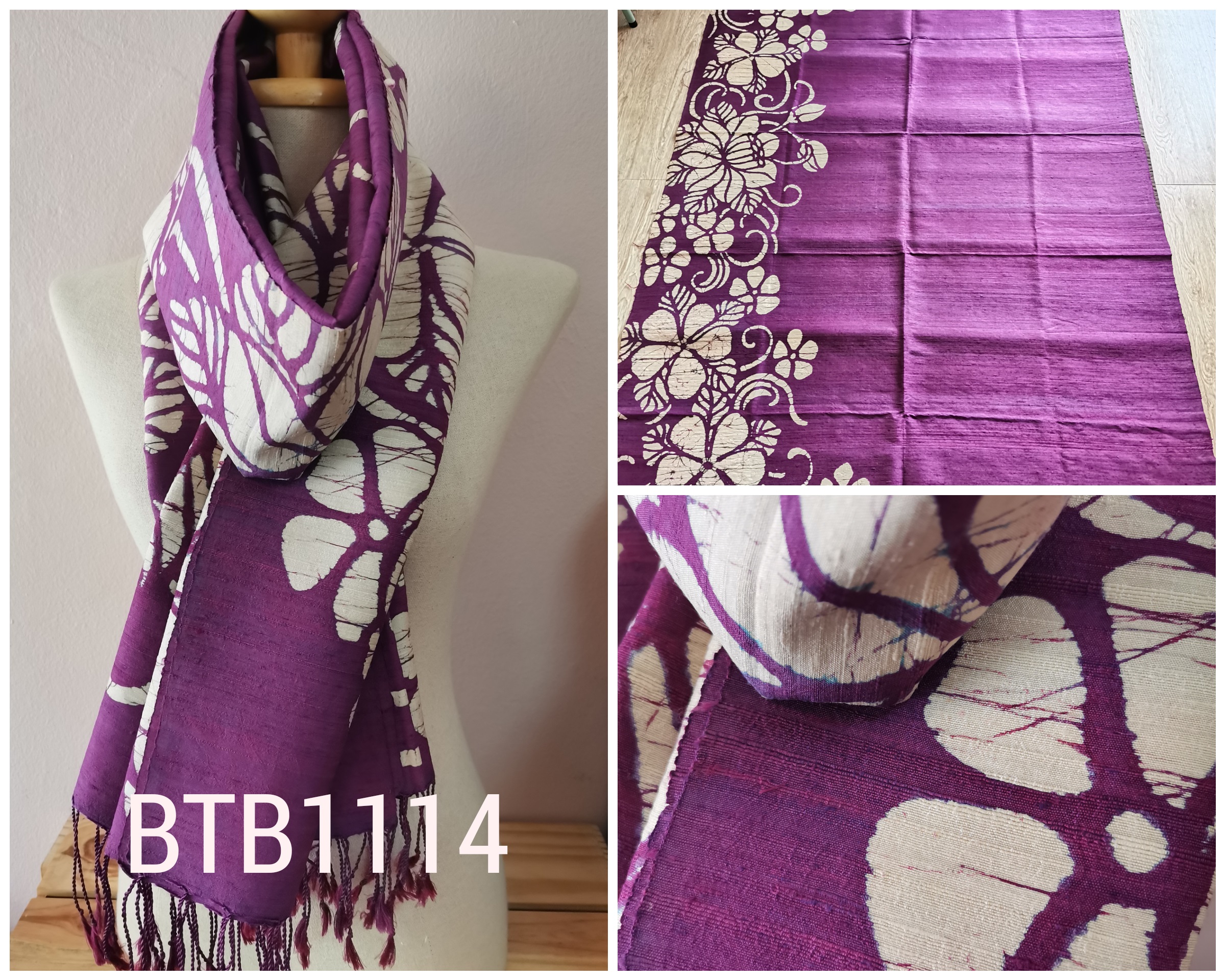 ผ้าพันคอ-คลุมไหล่ไหมแท้ทอมือ ลายบาติก Handmade
