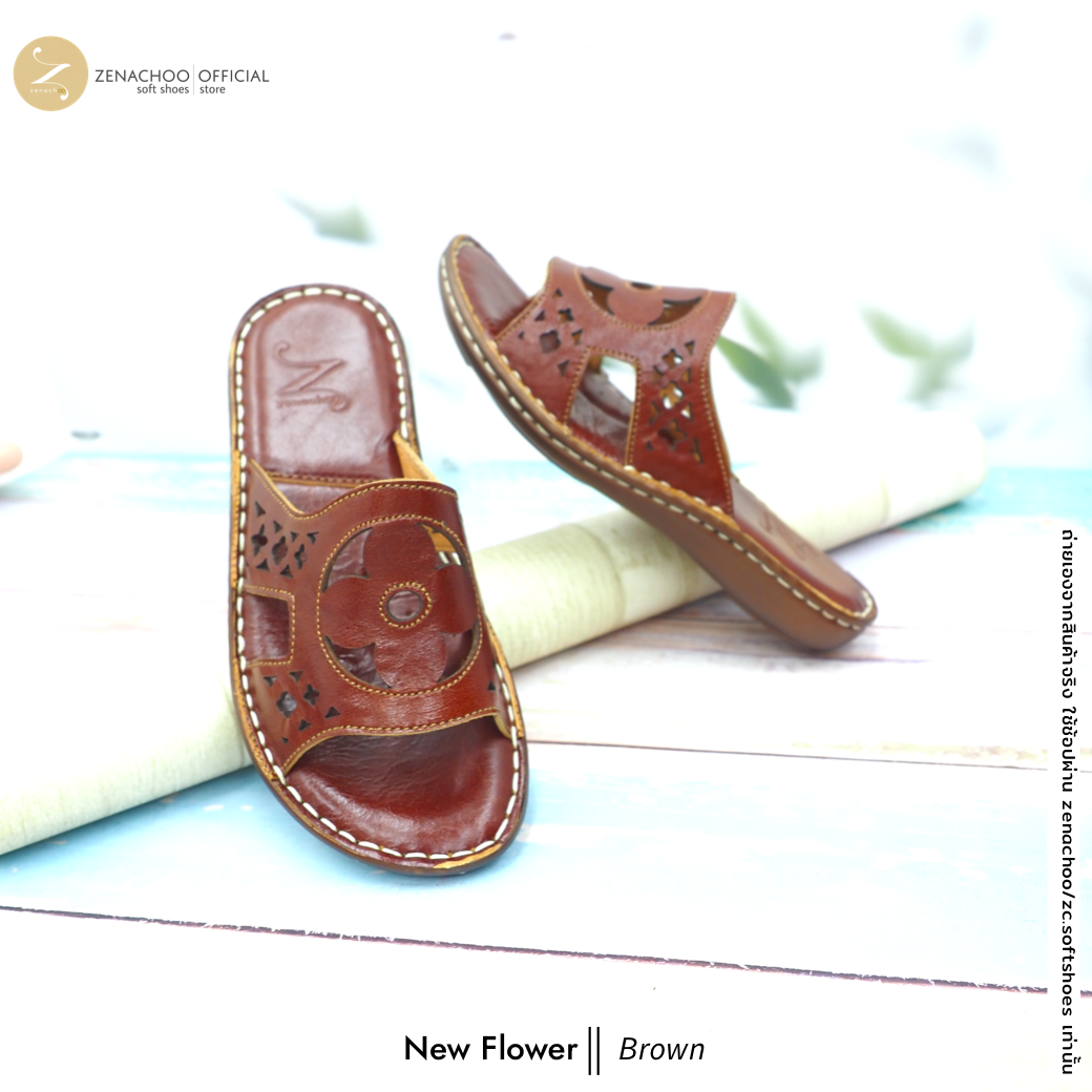 ทรงปกติ เปลี่ยนไซส์ได้-ไม่รับคืน Zenachoo รองเท้าสุขภาพ หนังแท้ทั้งคู่ รุ่น new flower สูง 1 นิ้ว หน้าสวมเดินสบาย รับประกันความนุ่มสบาย