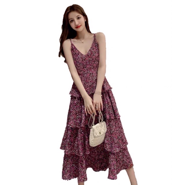 เดรสระบายชั้นๆ ลายดอกเล็กๆน่ารักสไตล์เกาหลี