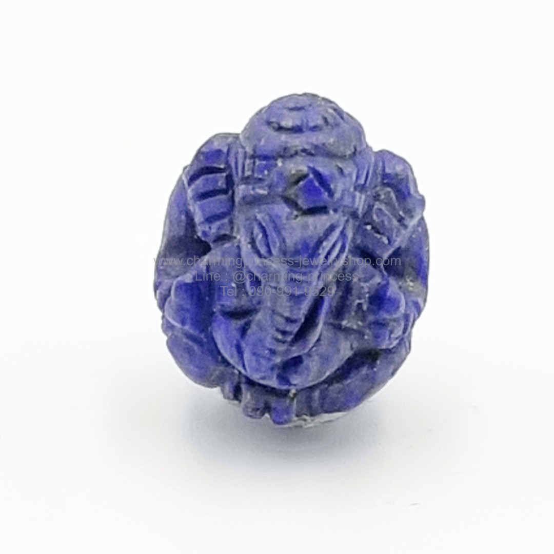 หินสีน้ําเงิน ลาพิส ลาซูลี แกะรูปพระพิฆเนศ มีรูสำหรับร้อยสร้อยข้อมือ ขนาด 19x16 mm