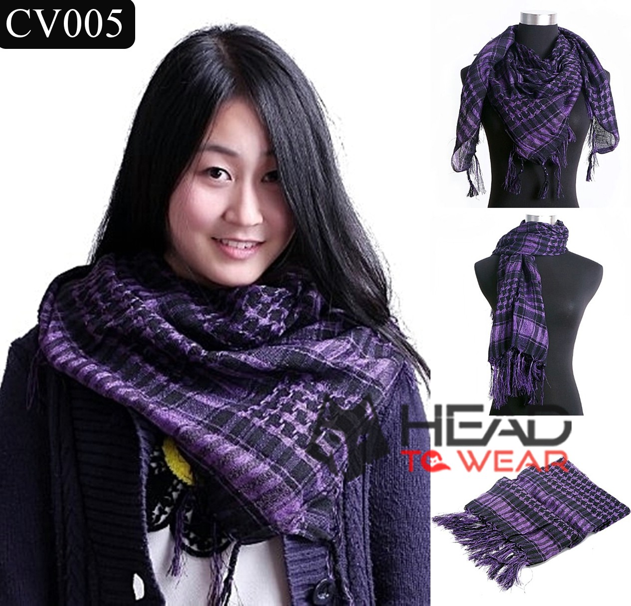 ผ้าพันคอชีมัค Shemash (เนื้อผ้า Viscose) : สีม่วง-ดำ CV005